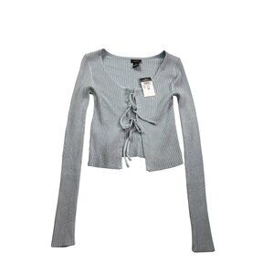 Rue21 Ribbed Long Sleeve Tie Front Cropped Knit Cardigan Top Size XS Light Blue